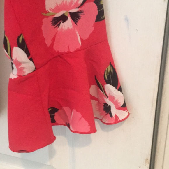 NWT Zara Red Floral Faux Wrap Ruffle Bodysuit Blouse - S - Picture 5 of 10